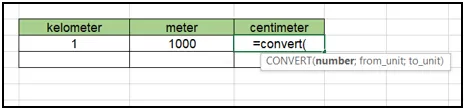 كتابة الدالة الخاصة بتحويل وحدات المسافة "CONVERT" ل التحويل بين واحدات المسافات في اكسل