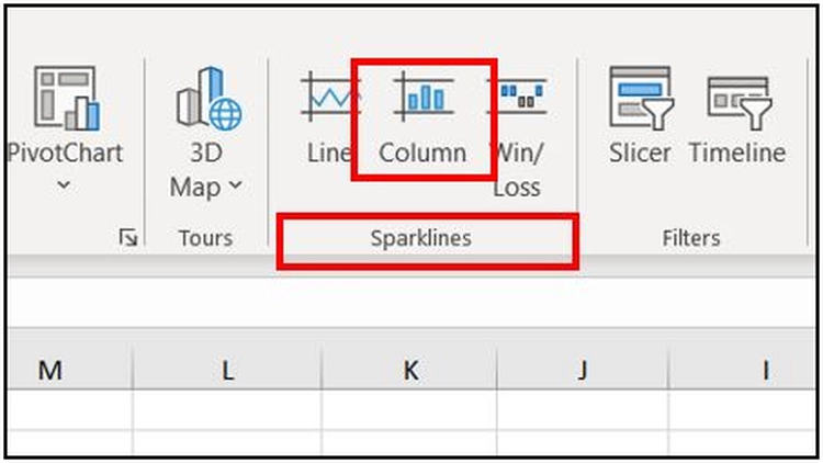 الخيار "Column" من خيار انشاء المؤشرات "Sparklines" 