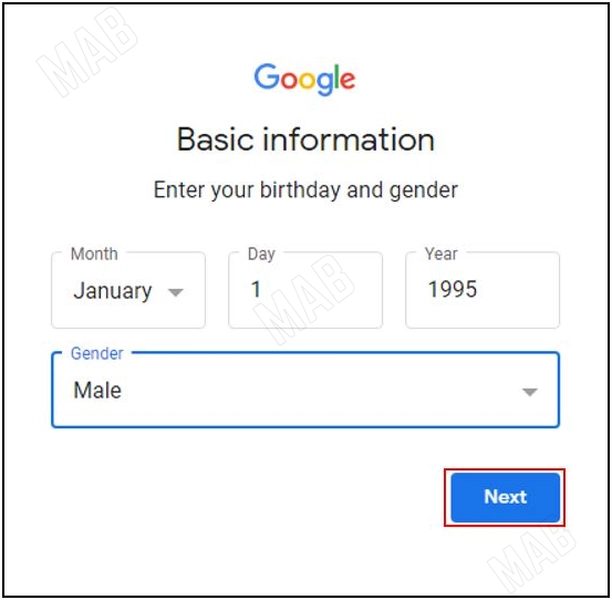 ادخال تاريخ الميلاد والجنس أثناء انشاء حساب غوغل