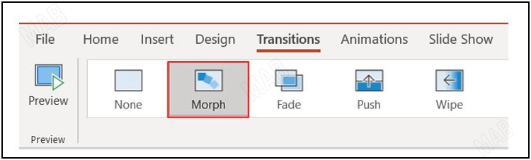 الخيار “Morph” لاستخدام انتقال مورف