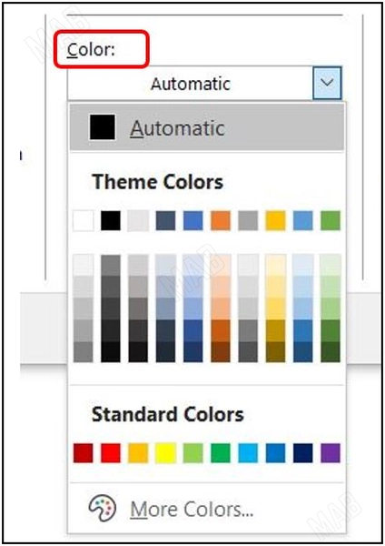 اختيار لون حدود الصفحة من خلال الخيار "Color"