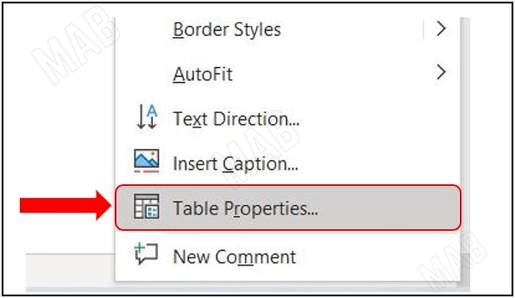 "Table Properties"