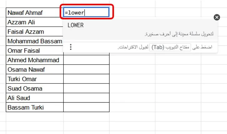 "Lower" لتغيير الأحرف الكبيرة إلى صغيرة