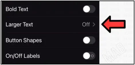 الخيار "Larger Text" لتكبير حجم النص في ايفون